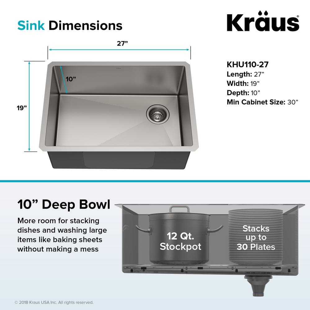 27-Inch Stainless Steel Undermount Single Bowl Kitchen Sink