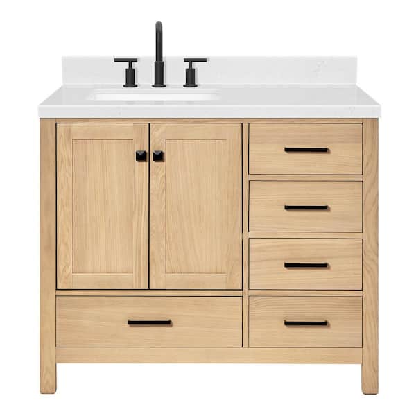 Cambridge 42 in. W x 22 in. D x 36 in. H Single Rectangle Sink Bath Vanity in Oak with Carrara White Quartz Top