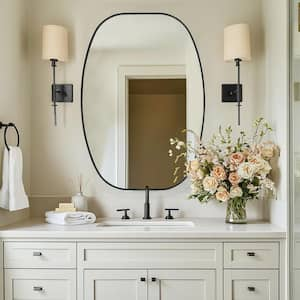 24 in. W x 36 in. H Black Oval Wall Mirror Aluminum Frame Vanity Mirror Bathroom Mirror