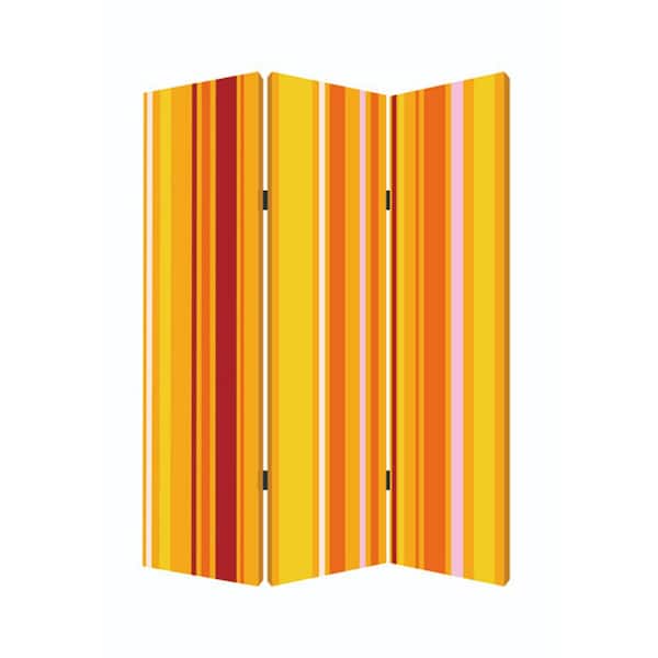 Benjara 3 Panel ellow and Red Screen with Bright Stripe Print BM26530 - The Home Depot
