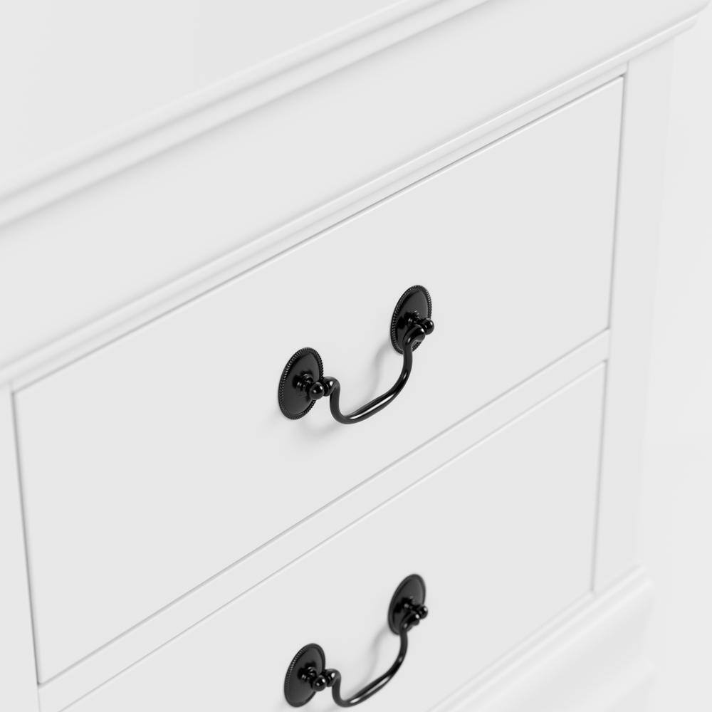 White Solid Wood 2-Drawer Nightstand with Antique Handles