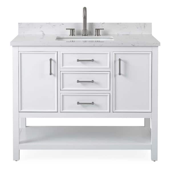 Felton 42 in. W x 22 in. D x 35 in. H Freestanding Style Bath Vanity in White Color with Fairy White Quartz Top