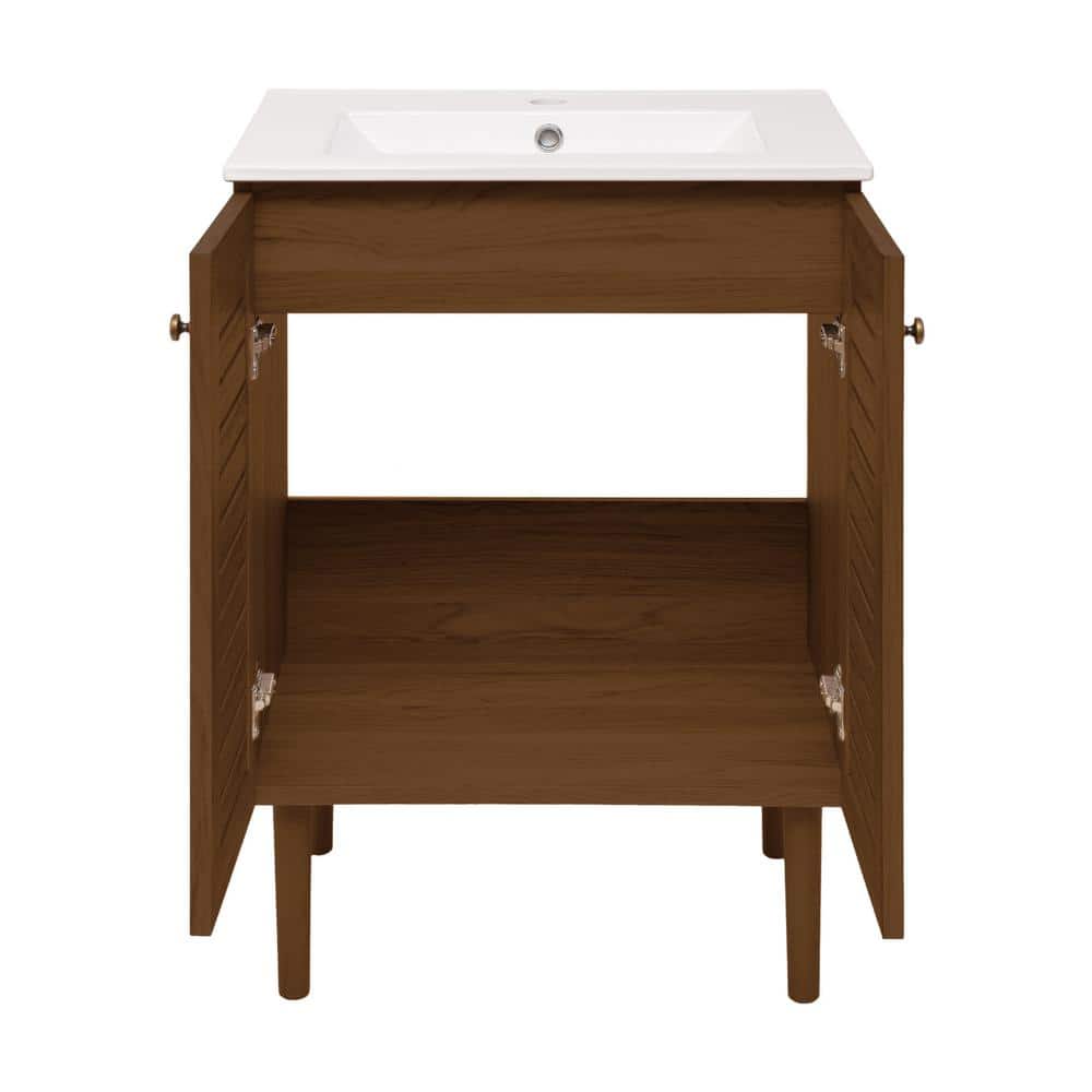Bron 24" Brown Oak Freestanding Bathroom Vanity with White Sink Top