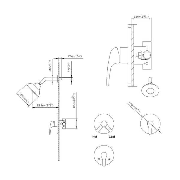5-Spray Patterns with 4 GPM 6 in. Wall Mount Rain Fixed Shower Head in Brushed Nickel