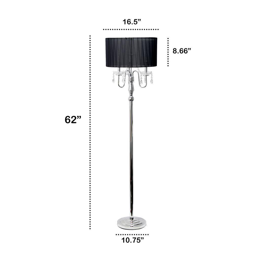 Glamorous Chrome and Black Crystal Floor Lamp with Barrel Shade