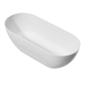 69 in. x 30 in. Solid Surface Stone Resin Flatbottom Freestanding Double Slipper Soaking Bathtub in Matte White