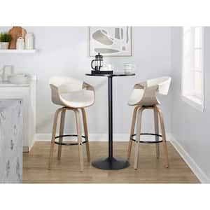 Symphony 29.25 in. White Faux Leather, Light Grey Wood and Black Metal Fixed-Height Bar Stool (Set of 2)