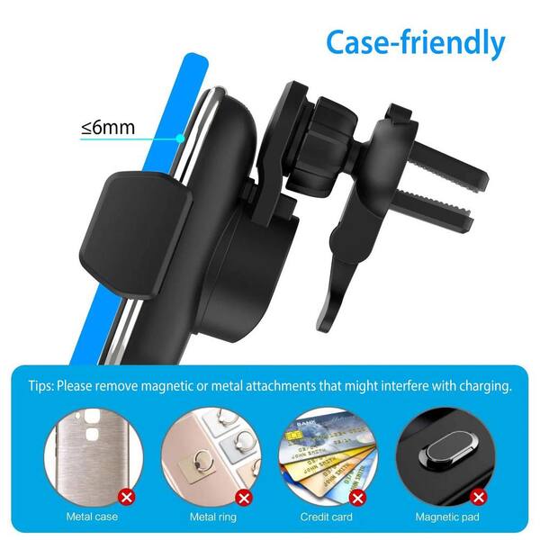Unbranded - Car Wireless Phone Air Vent Phone Mount Holder Bracket w/ Fast Charge 15 and 10-Watt 7.5-Watt Automatic Clamping Black