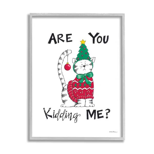 Stupell Industries Cat in Christmas Costume by Deb Strain 1-Piece Framed Graphic Print Animal Poster Art Print 30 in. x 24 in.