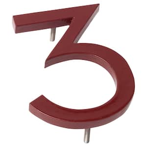 4 in. Brick Red Aluminum Floating or Flat Modern House Number 3