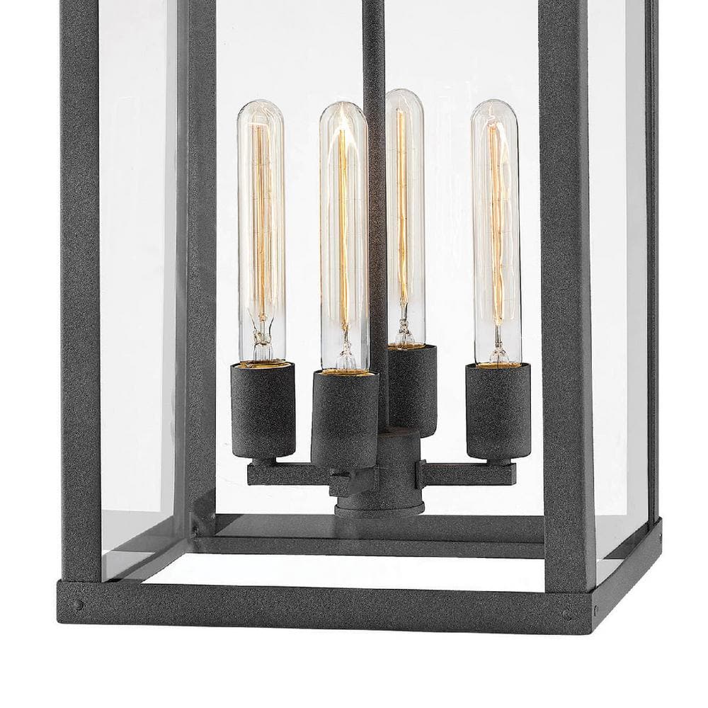 Aged Zinc 4-Light Transitional Outdoor Pendant with Clear Glass