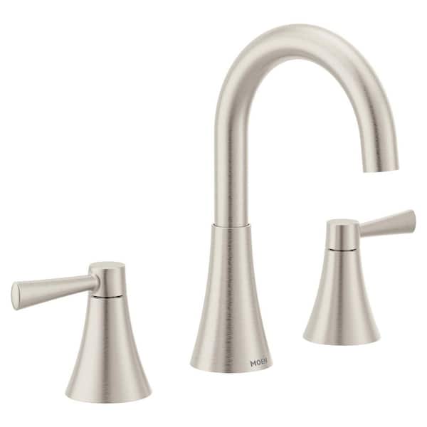 Ronan 8 in. Widespread 2-Handle Curved Bathroom Faucet in Spot Resist Brushed Nickel (Valve Included)