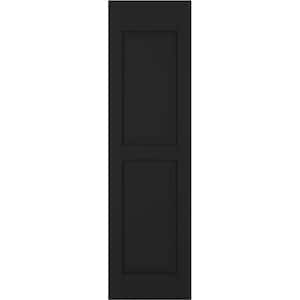 12 in. W x 47 in. H Americraft 2-Equal Raised Panel Exterior Real Wood Shutters Pair in Black