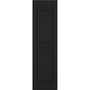 15 in. W x 55 in. H Americraft 2-Equal Raised Panel Exterior Real Wood Shutters Pair in Black