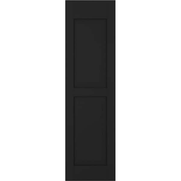Ekena Millwork 15 in. W x 64 in. H Americraft 2-Equal Raised Panel Exterior Real Wood Shutters Pair in Black
