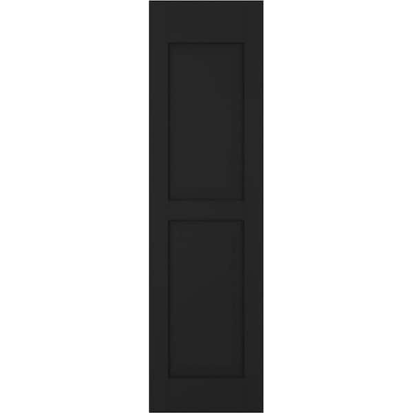 Ekena Millwork 15 in. W x 79 in. H Americraft 2-Equal Raised Panel Exterior Real Wood Shutters Pair in Black