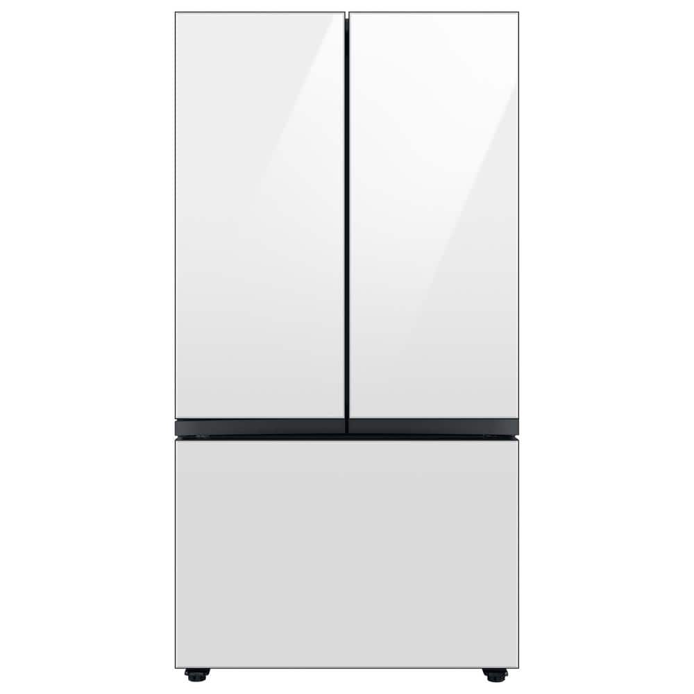 Samsung Bespoke 30 cu. ft. 3-Door French Door Smart Refrigerator with Beverage Center in White Glass, Standard Depth