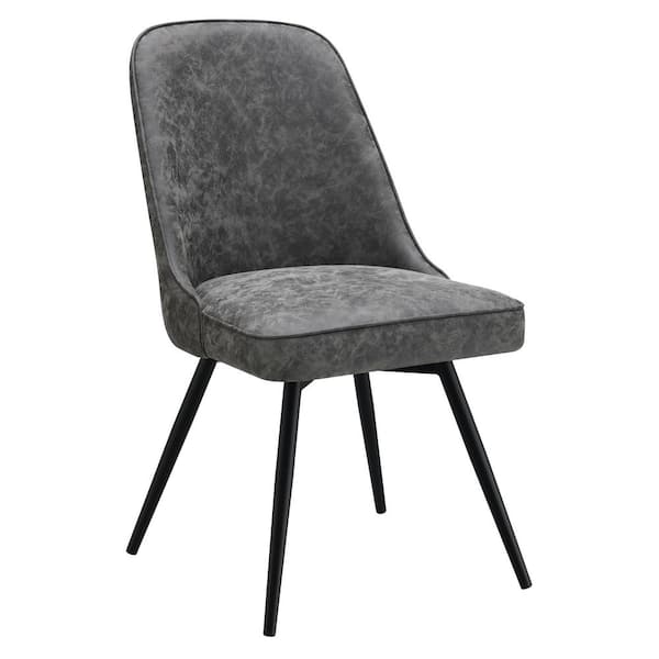 OSP Home Furnishings Penton Swivel Chair 2-Pack in Charcoal Faux Leather with Black Legs
