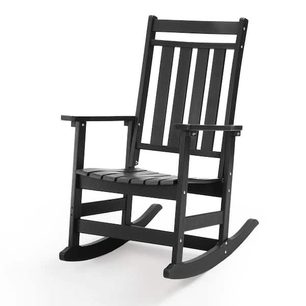 GARSING Black Plastic Outdoor Rocking Chair with Wide Seat