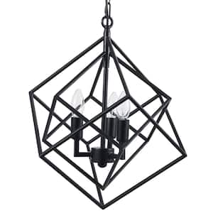 3-Light Matte Black Geometric Pendant with Unique Nested Cube Frame