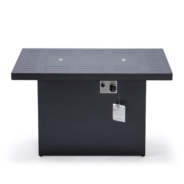 Leisuremod Chelsea Black Rectangle Aluminum Fire Pit Table