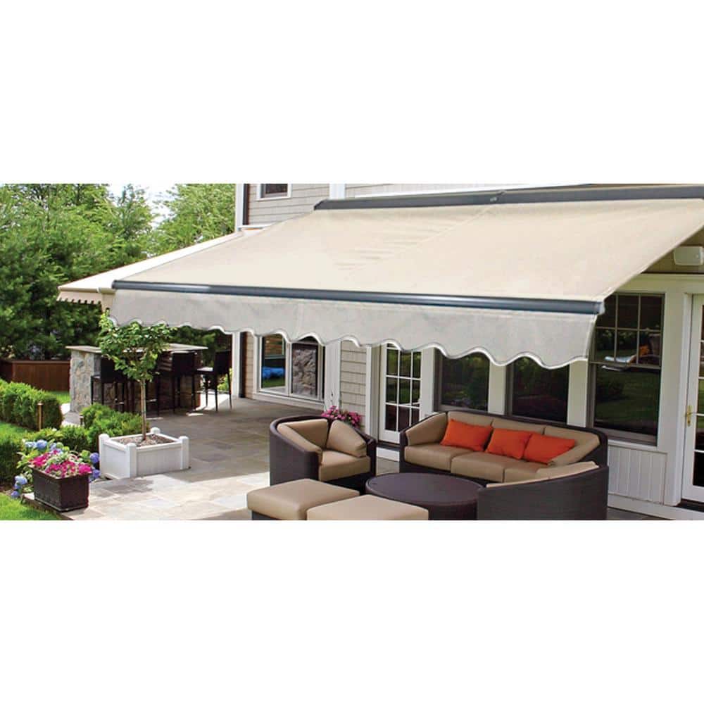 Ivory Semi-Cassette Motorized Patio Awning with LED Lights