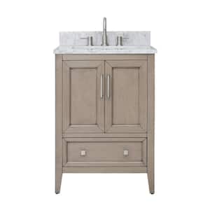 Everette 25 in. W x 22 in. D x 35 in. H Bath Vanity in Gray Oak with White Marble Top