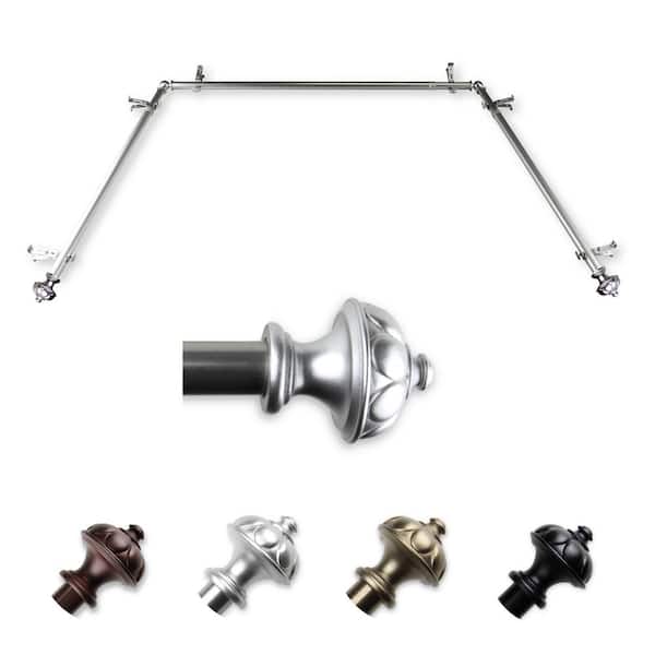 EMOH 13/16" Dia Adjustable 20"-36", 38"-72" Bay Window Curtain Rod with Nicolas Finials in Satin Nickel