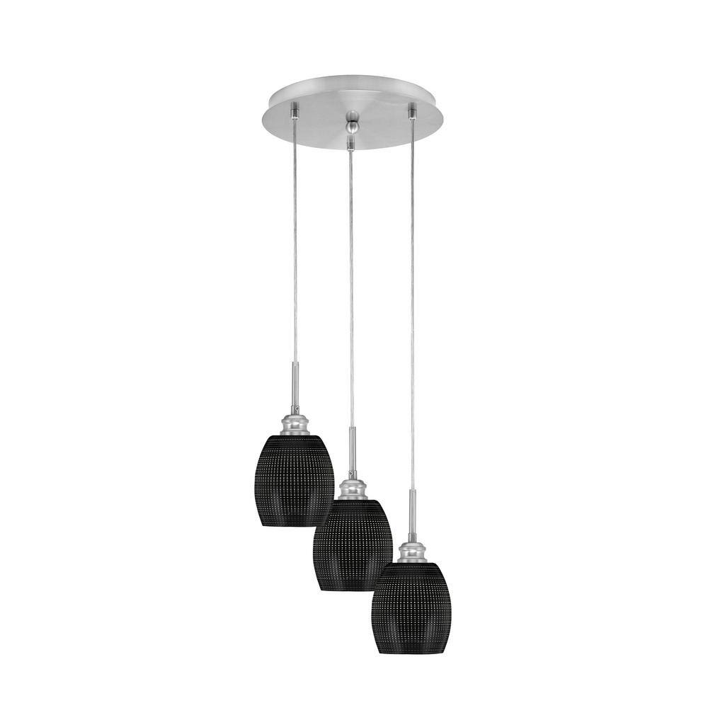 Savannah 11.25 in. 3-Light Brushed Nickel Cord Pendant Light Black Matrix G