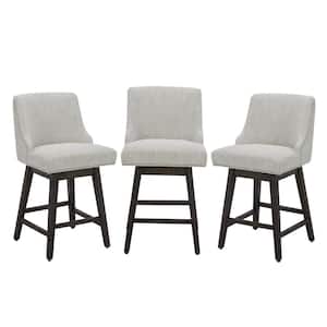 Martin 26 in. Ivory High Back Solid Wood Frame Swivel Counter Height Bar Stool with Fabric Seat(Set of 3)