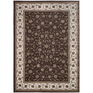 Pisa Brown 3 ft. x 5 ft. Traditional Oriental Floral Scroll Area Rug