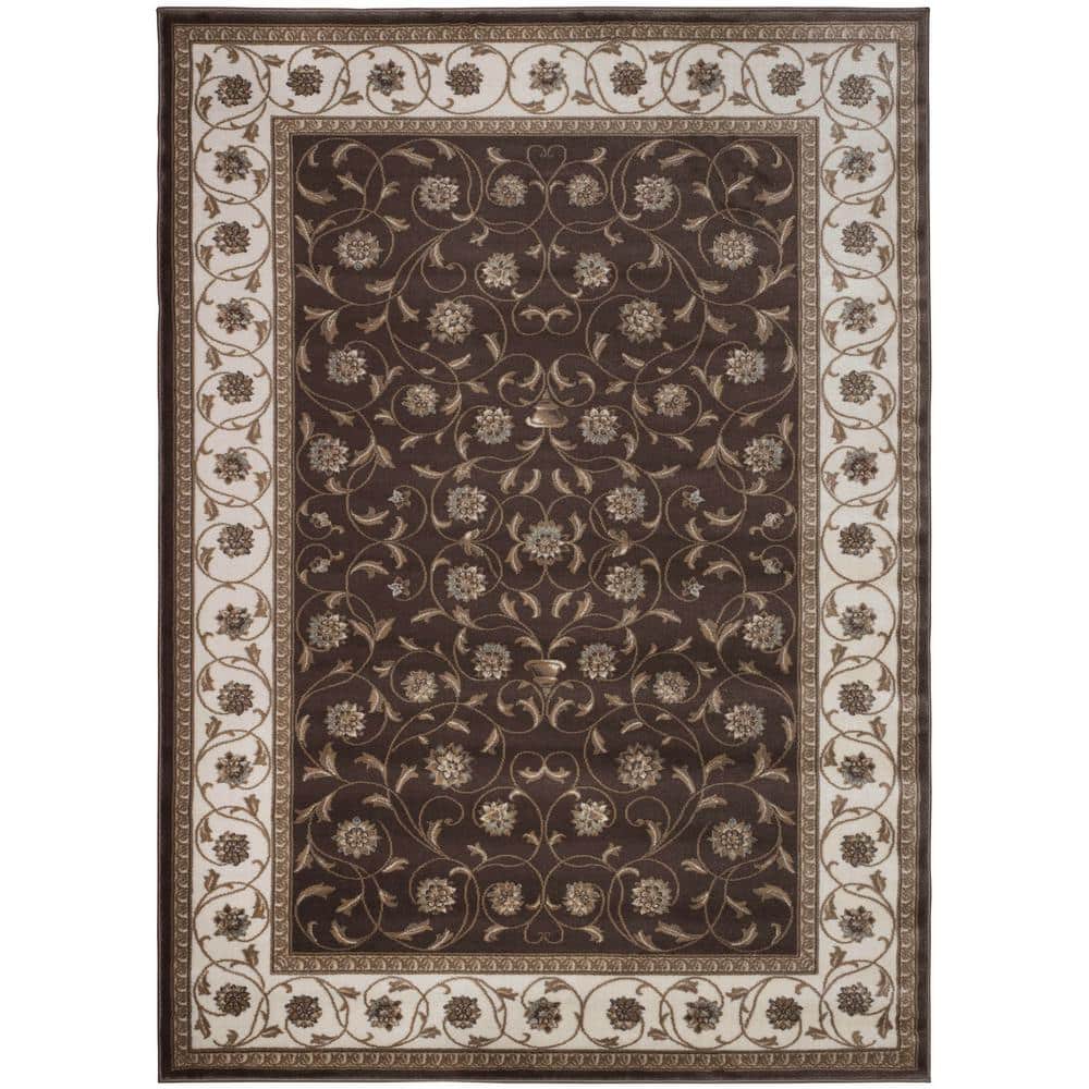 Pisa Brown 5 ft. x 7 ft. Traditional Oriental Floral Scroll Area Rug