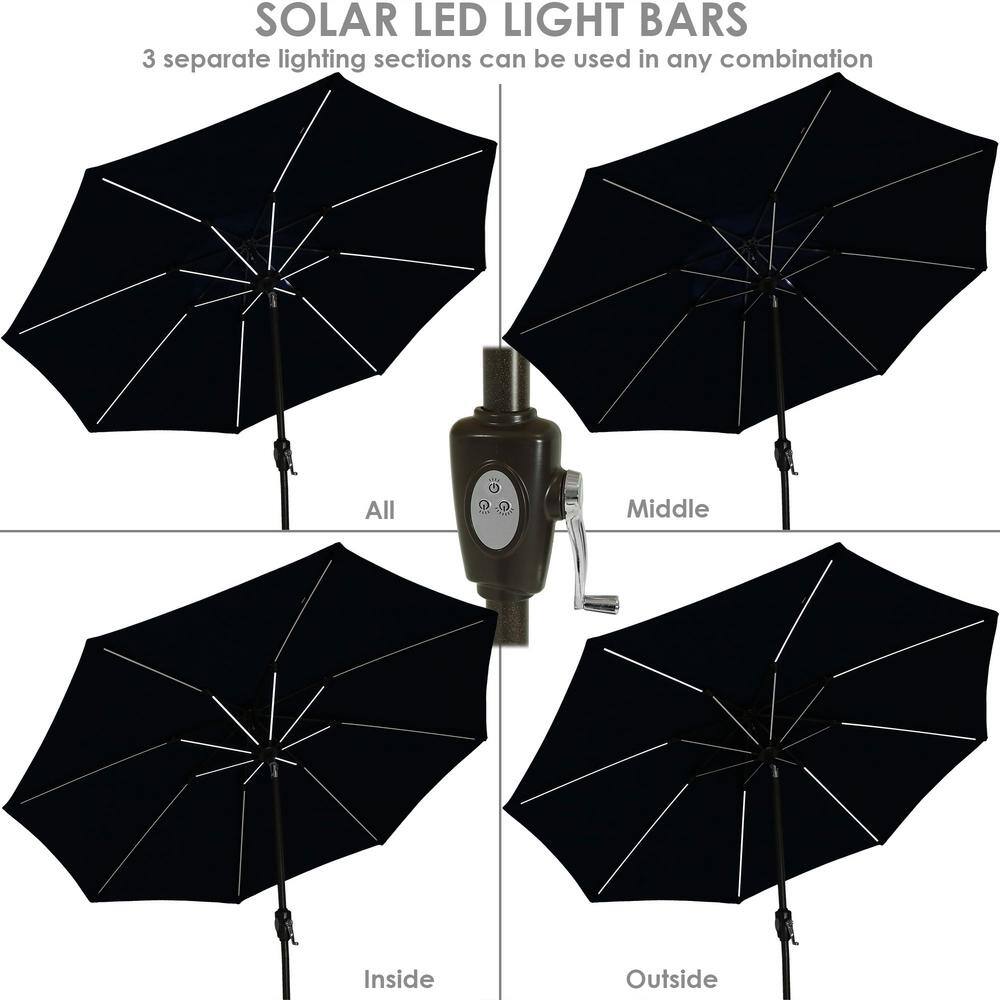 Navy Blue Aluminum Solar LED Patio Market Umbrella with Tilt, 9 ft