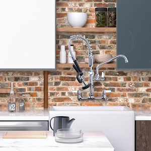 Solid Brass 21 in. H Commercial Triple-Handle Pull Down Sprayer Kitchen Faucet with Pre-Rinse Sprayer in Chrome
