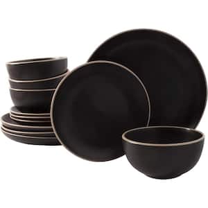 12-Piece Modern Matte Black Stoneware Dinnerware Set (Service for 4)