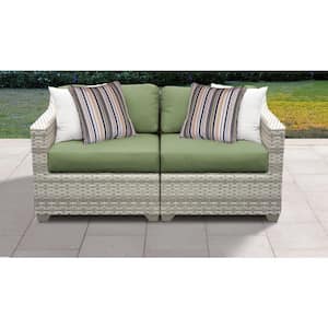 Fairmont 2-Piece Wicker Outdoor Sectional Loveseat with Cilantro Green Cushions