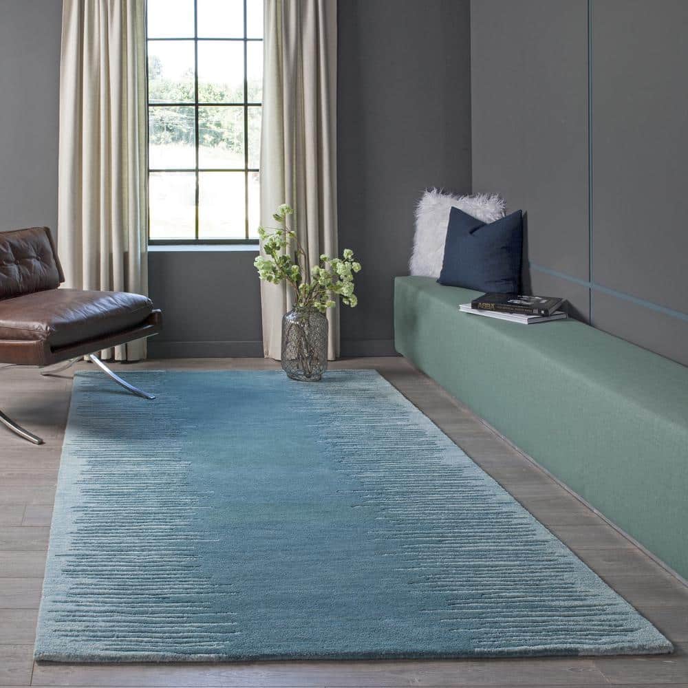 Handmade Blue Wool Tufted Stripe Rectangular Rug 5' x 8'