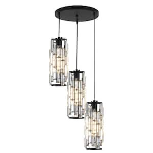 3 Lights Black Chandelier Modern Elegant Pendant Light with Crystal Cover