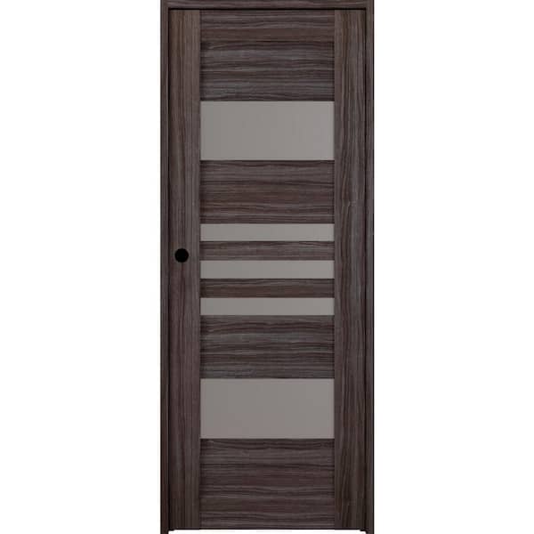Belldinni Leti 28 in. x 80 in. Right-Hand 5-Lite Frosted Glass Solid Core Gray Oak Wood Composite Single Prehung Interior Door