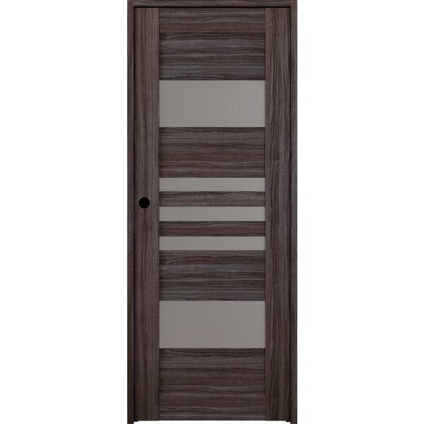 Belldinni Leti 18 in. x 80 in. Right-Hand 5-Lite Frosted Glass Solid Core Gray Oak Wood Composite Single Prehung Interior Door