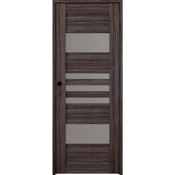 Belldinni Leti 32 in. x 80 in. Right-Hand 5-Lite Frosted Glass Solid Core Gray Oak Wood Composite Single Prehung Interior Door