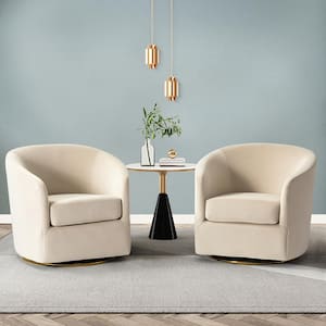 Estefan Tan Polyester Arm Chair with Metal Base (Set of 2)