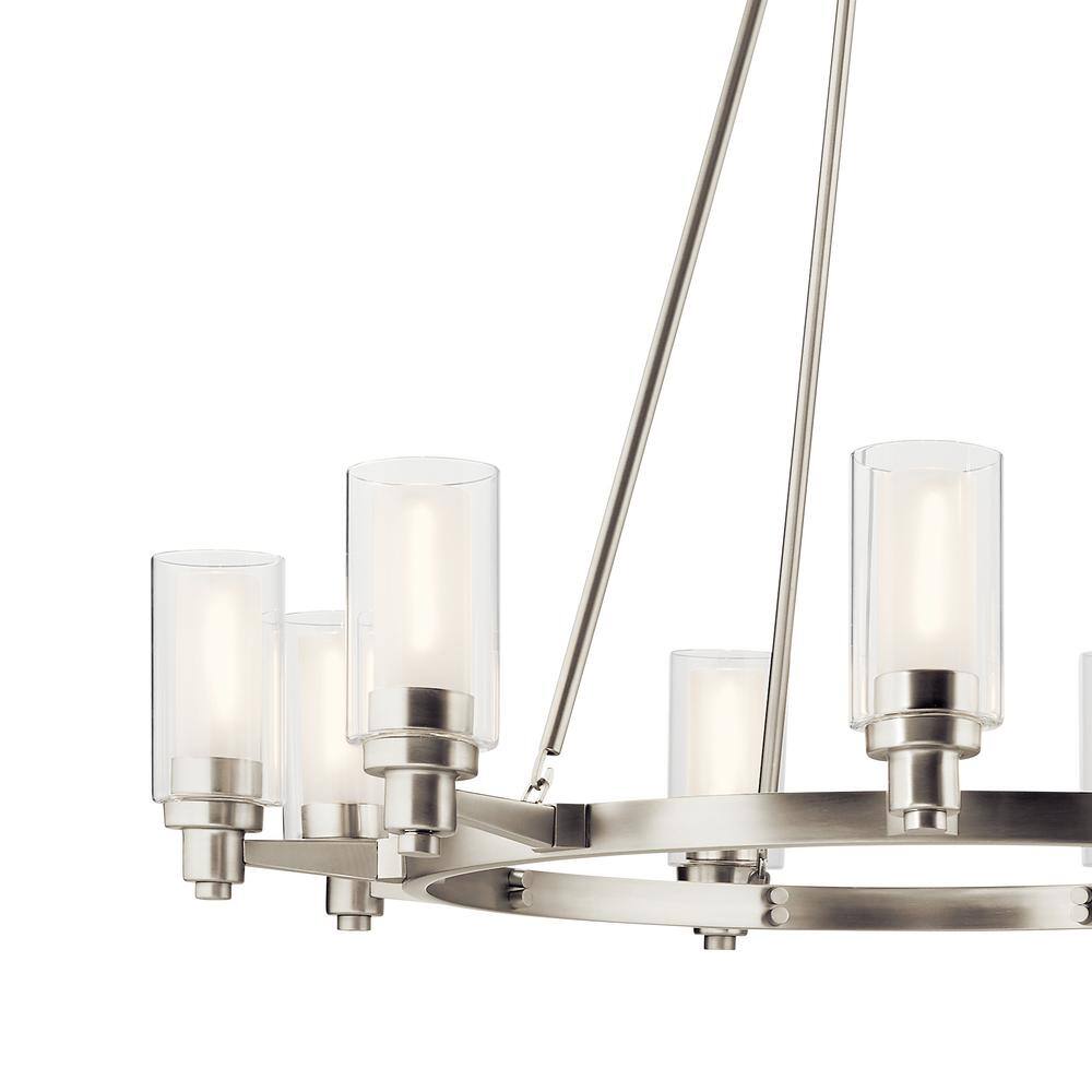 Elegant Brushed Nickel 9-Light Chandelier with Clear and Satin Etched Glass