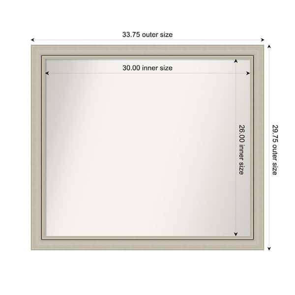 Amanti Art Romano Silver Narrow 33.75 in. x 29.75 in. Custom Non-Beveled Wood Framed Bathroom Vanity Wall Mirror