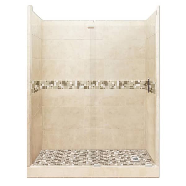 American Bath Factory Tuscany Grand Slider 42 in. x 60 in. x 80 in. Right Drain Alcove Shower Kit in Desert Sand and Satin Nickel Hardware
