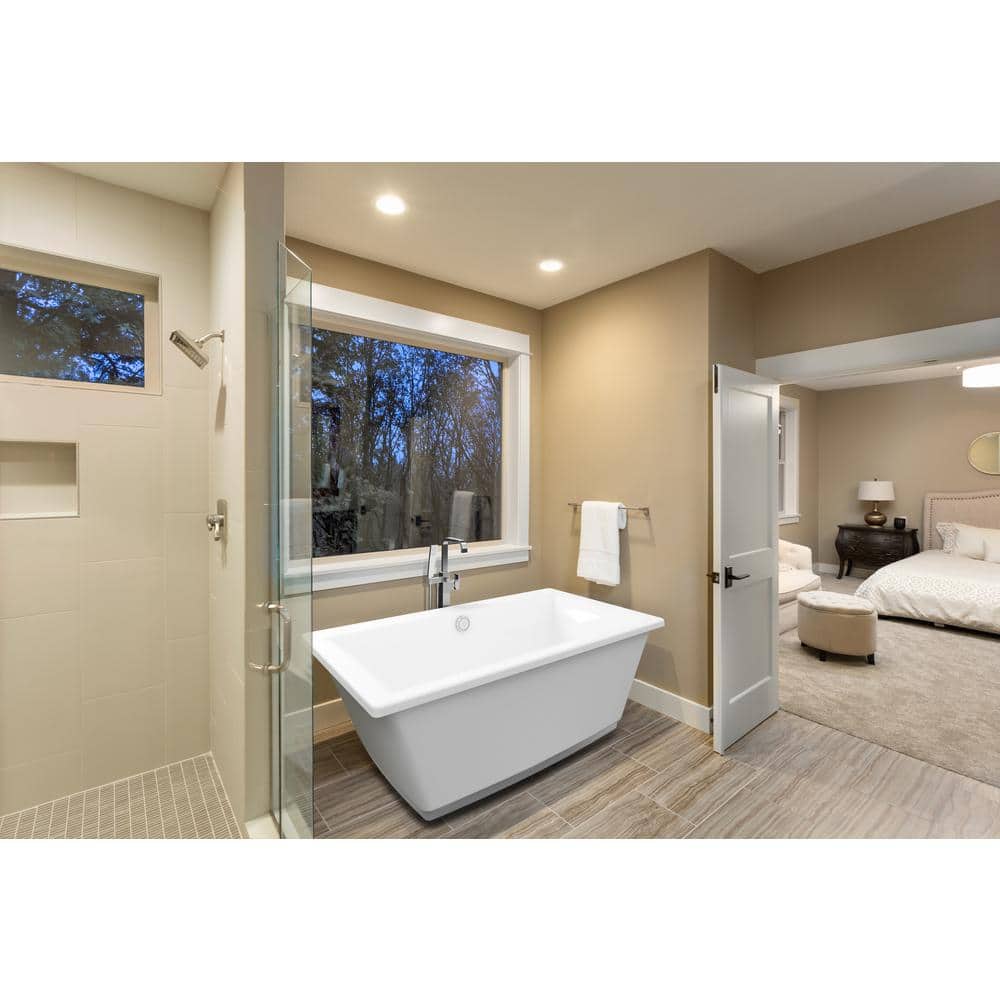 Fia 62" x 32" Freestanding White Acrylic Soaking Bathtub