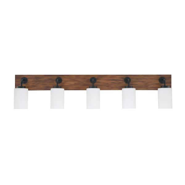 Unbranded Kirby 46.5 in. 5 Light Black and Painted Wood-look Vanity Light with 4 in. White Muslin Glass Shades No Bulbs Included