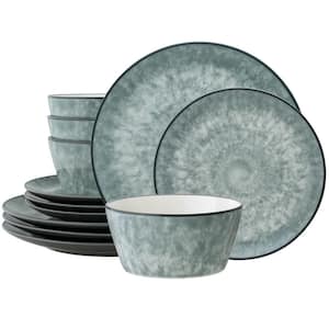ColorKraft Essence Onyx (Gray) Stoneware 12-Piece Dinnerware Set (Service for 4)
