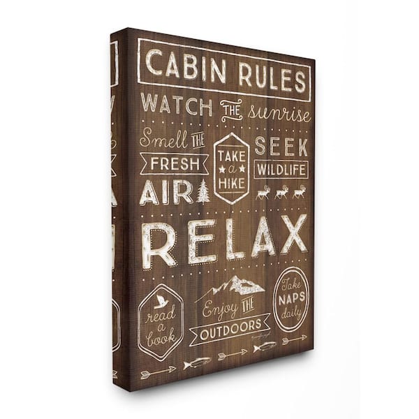 Stupell Industries 24 in. x 30 in. "Outdoors Cabin Rules" by Jennifer Pugh Printed Canvas Wall Art