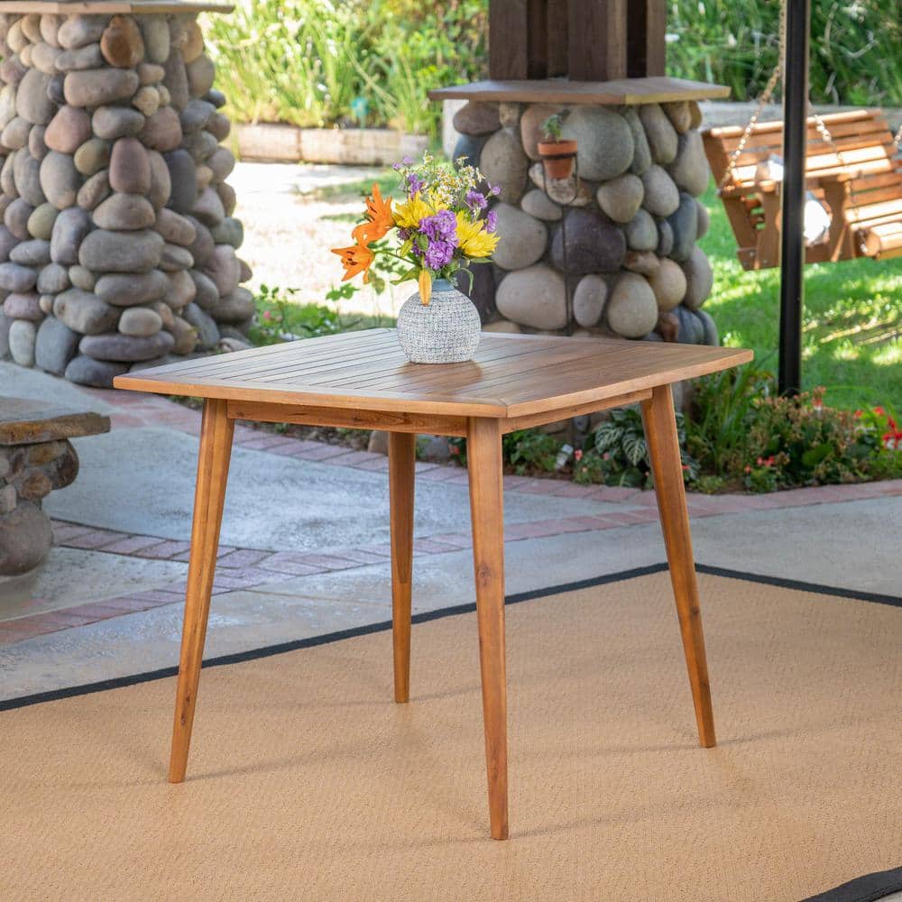 Teak Brown Acacia Wood Outdoor Square Dining Table for 4